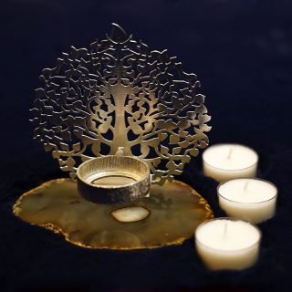 Kalpavriksha T-Lite Candle Holder With Golden Brown Natural Agate Stone
