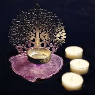 Kalpavriksha T-Lite Candle Holder With Purple Natural Agate Stone