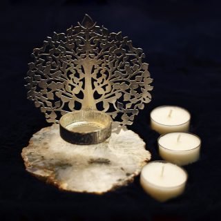 Kalpavriksha T-Lite Candle Holder With White Natural Agate Stone