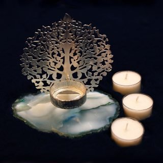 Kalpavriksha T-Lite Candle Holder With Green Natural Agate Stone